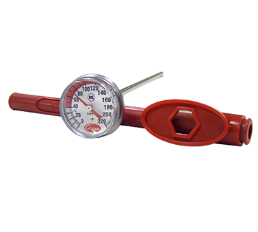 Cooper-atkins 1246-02-1 Pocket Thermometer, Test, 1" (2.54cm) Diameter Dial Type With 5" Stem (12.7cm), Temperature Range 0 To 220° F, ±2° F Temperature Accuracy, .140" Shaft Diameter, With Protective Sheath, Adjustment Wrench And Clip, .7 Oz. (19.8g) Weight, Nsf Certified,