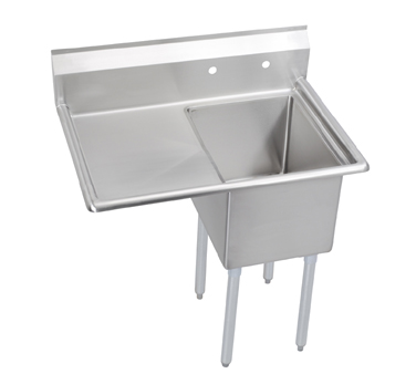 Elkay Foodservice Products E1C16X20-L-18X E-series 1-compartment Sink, 18" Left Drainboard, 16" Wide X 20" Front-to-back X 12" Deep Bowl, 9" Backsplash, 18/300 Stainless Steel Top & Bowl, Galvanized Legs With Adjustable Plastic Feet, Raised 1-1/2" Rolled Edge, Includes 3-1/2" Basket Strainer