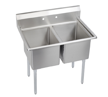 Elkay Foodservice Products E2C16X20-0X E-series Sink, 2-compartment, No Drainboard, 16" Wide X 20" Front-to-back X 12" Deep Bowls, 9" Backsplash, 18/300 Stainless Steel Top & Bowl, Galvanized Legs With Adjustable Plastic Feet, Raised 1-1/2" Rolled Edge, Includes (2) 3-1/2" Basket Strainer