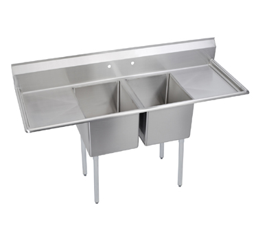 Elkay Foodservice Products E2C16X20-2-18X E-series Sink, 2-compartment, 18" Left & Right Drainboards, 16" Wide X 20" Front-to-back X 12" Deep Bowls, 9" Backsplash, 18/300 Stainless Steel Top & Bowl, Galvanized Legs With Adjustable Plastic Feet, Raised 1-1/2" Rolled Edge, Includes (2) 3-1/2"