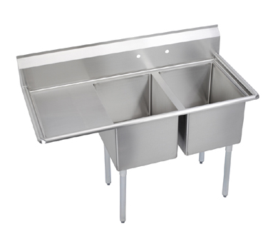 Elkay Foodservice Products E2C16X20-L-18X E-series Sink, 2-compartment, 18" Left Drainboard, 16" Wide X 20" Front-to-back X 12" Deep Bowls, 9" Backsplash, 18/300 Stainless Steel Top & Bowl, Galvanized Legs With Adjustable Plastic Feet, Raised 1-1/2" Rolled Edge, Includes (2) 3-1/2" Basket St