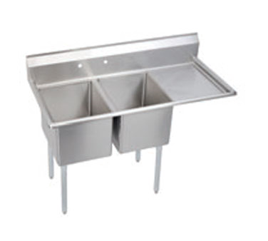 Elkay Foodservice Products E2C16X20-R-18X E-series Sink, 2-compartment, 18" Right Drainboard, 16" Wide X 20" Front-to-back X 12" Deep Bowls, 9" Backsplash, 18/300 Stainless Steel Top & Bowl, Galvanized Legs With Adjustable Plastic Feet, Raised 1-1/2" Rolled Edge, Includes (2) 3-1/2" Basket S