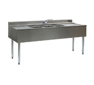 Eagle Group B5C-22 2200 Series Underbar Three Compartment Sink Unit, 60" L X 24" D, (3) 10" X 14" X 10"d Sink Bowls Center, (1) Faucet, 1-1/2" Drain With Removable Standpipe, 4" Deck, (2) 13" Drainboards, Type 304 Stainless Steel Top, Front & Ends, Bullnose Edge, Galva