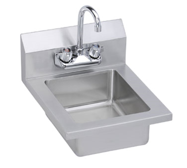Elkay Foodservice Products EHS-14X Economy Hand Sink, Wall Mount, 14"w X 16"d X 11"h O.a., 18 Gauge Stainless Steel Top & Bowl, 10" Wide X 12" Front-to-back X 5" Deep Bowl, 6" Backsplash, Includes Goose Neck Faucet, Z-clip Mounting Bracket & 1-1/2" Basket Strainer (flyer Pricing)