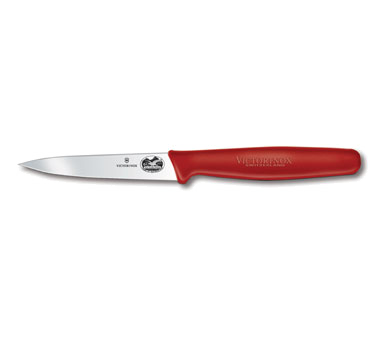 Victorinox Swiss Army 40601 Victorinox® Paring Knife, 3-1/4" Blade, Small, Red Polypropylene Handle, Peggable Full Service Sheath, High Carbon, Stainless Steel Blade, Nsf