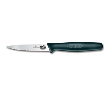 Victorinox Swiss Army 40602 Victorinox® Paring Knife, 3-1/4" Blade, Small, Wavy Edge, Black Polypropylene Handle, Peggable Full Service Sheath, High Carbon, Stainless Steel Blade, Nsf