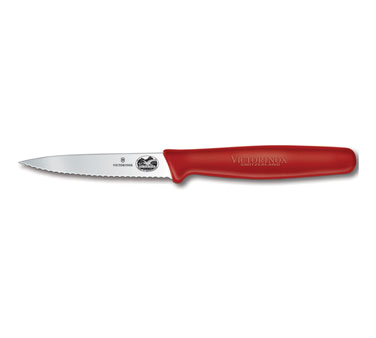 Victorinox Swiss Army 40603 Victorinox® Paring Knife, 3-1/4" Blade, Wavy Edge, Red Polypropylene Handle, Peggable Full Service Sheath, High Carbon, Stainless Steel Blade, Nsf