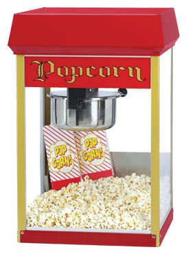 Gold Medal Products 2408 Funpop Popcorn Machine, 8 Oz. E-z Kleen Removable Stainless Steel Kettle, Heated Corn Deck, Tempered Glass Windows, Twin Arm Kettle Suspension, Crumb Tray, Red Dome, 1050 Watts, 8.7 Amps, Nema 5-15p