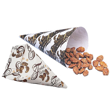 Gold Medal Products 4502M Frosted Nut Cones, Heavy, White Kraft Paper, Attractive Graphics, Master Case Of 1,000 (4 Tubes)