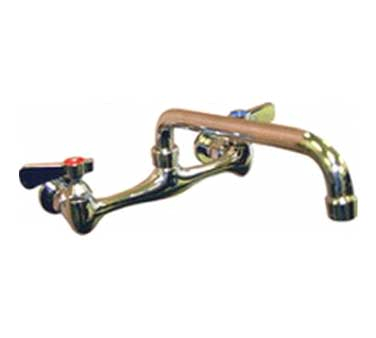 Gsw Usa AA-712 Commercial Duty Faucet, 8" Wall Mount, 12'' Swivel Spout, 1/2" Npt Female Inlets, Reinforced Double O-ring Valves With Hot & Cold Mark On Stem, Color Coded Red & Blue Handles, Brass Construction & Polished Chrome Body, Nsf