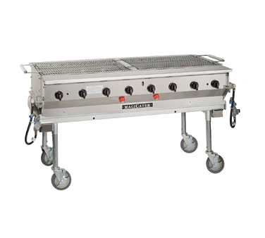 Magikitch'n LPG-60 Magicater Transportable Gas Grill, 60", Aluminized Steel Construction, Modular Design, Stainless Steel Radiants, Pilot System, Water Tubs, Chrome Cooking Grids, Steel Legs With 6" Casters, Shut Off Valve, Dual Tank Hook Up, Tanks Purchased Separately