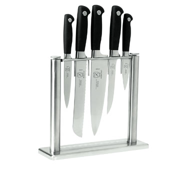 Mercer Tool M20000 Genesis® Knife Glass Block Set, 6-piece, Includes: 5" Utility Knife, 8" Bread Knife, 8" Chef's Knife, 6" Boning Knife, 3-1/2" Paring Knife, Forged, Stainless Steel & Tempered Glass Knife Block With Heavy Base, Nsf Certified