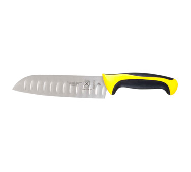 Mercer Tool M22707YL Millennia™ Color Handles Santoku Knife, 7", Stamped, High Carbon, Stain-free Steel, Granton Edge, Yellow Non-slip Santoprene® & Polypropylene Handle, With Textured Finger Points And Protective Finger Guard, Nsf Certified