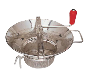 Matfer Bourgeat M530 Food Mill, 8 Qt, 14-1/4" Dia., Purees And Strains Simultaneously, Crank Handle, Double Milling On The Bottom And Sides, Fits Any Pan Or Bowl With A Diameter Of 10-1/4" To 24", Includes 1/8 Basket-shaped Grid, Tin-plated