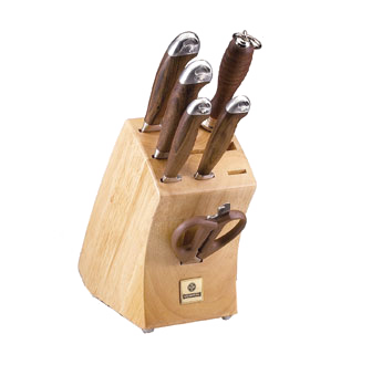 Mundial 2800-7 Olivier Block Set, 7 Piece, Fully Forged, Wooden Handles, Includes: 2811-3-1/2 Paring, 2811-6e Utility-serrated Edge, 2821-8e Bread-serrated Edge, 2810-8 Chef's, 2840-10 Sharpening Steel, 2866 Kitchen Shears & Solid Wood Block (gift Box) (discontinue