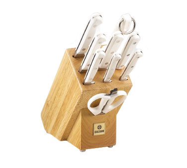 Mundial W5100-10 Block Set, 10 Piece, Fully Forged, Includes: W5141-2-1/2 Peeling, W5111-3-1/2 Paring, W5111-6e Utility-serrated Edge, W5111-8 Carving, W5121-8e Bread-serrated Edge, W5110-8 Chef's, W5153 Carving Fork, W5140-10 Sharpening Steel, W5166 Kitchen Shears,