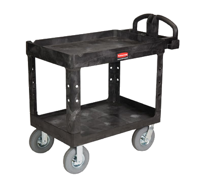 Rubbermaid FG452010BLA Material Handling/heavy Duty Utility Cart, 2-shelf, 500 Lb. Total Capacity, Open Base With Lipped Shelves, 45-1/4"w X 25-7/8"d X 37-1/8"h, Polypropylene, 8" Pneumatic Casters, Assembly Required, Black
