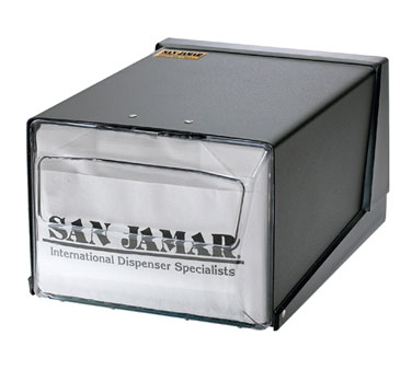 San Jamar H3001CLBK Gourmet® Countertop Napkin Dispenser, One-at-a-time, Holds 300 Fullfold Napkins (4-1/2" To 5-1/4" X 6-1/2"), 7-5/8"l X 11"w X 5-1/2"h, Cabinet & Faceplate Are 20 Gauge Steel, Base Is Hi-impact Rigid Vinyl, Black W/clear Faceplate