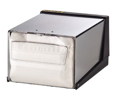 San Jamar H3001CLXC Gourmet® Countertop Napkin Dispenser, One-at-a-time, Holds 300 Fullfold Napkins (4-1/2" To 5-1/4" X 6-1/2"), 7-5/8"l X 11"w X 5-1/2"h, Cabinet & Faceplate Are 20 Gauge Steel, Base Is Hi-impact Rigid Vinyl, Matte Chrome W/clear Faceplate
