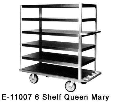 Sammons Equipment E-11007 Deluxe Queen Mary, Heavy Duty, (6) 27" X 54" Shelves, 8" Spacing Between Shelves, Heavy Duty All Welded Aluminum Construction, (1) Push Handle, Wrap Around Bumper, 8" Poly Casters W/2-swivel & 2-rigid , Nsf