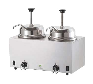 Server Products 81230 Twin Fsp Twin Fudge Server With Pumps, Stainless Steel Twin Warmer Includes (2) Stainless Steel Pumps, Pumps Yield 1 Oz (30 Ml) With Collars Provided To Reduce Yield In 1/8 Oz (3.7 Ml) Increments, Water-bath Wells Are Controlled By Individual Adjusta