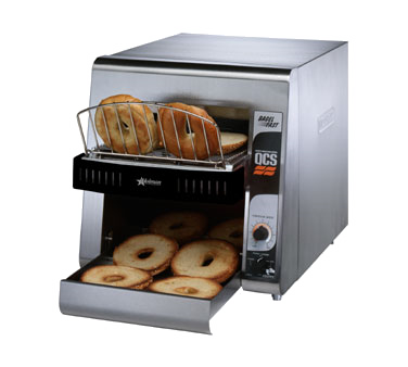 Star Mfg. QCS2-1200B Holman Qcs® Bagel Conveyor Toaster, Electric, Horizontal Conveyor, 1-1/2" Product Opening, 10"w Belt (2 Halves), 6" Extended Load Area, Attached Load-up Tray, Heated Holding Bin/unload Chute, Quartz Sheathed Heaters, 1200 Halves Per Hour, Ups