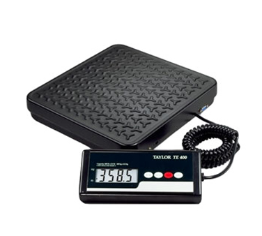 Taylor Precision TE400 Receiving Scale, 400 Lb. X .5lbs/180 Kgs. X .2kgs. Cap., Steel Tread Plate Platform, Auto Tare/hold & Shut Off, Low Battery Indicator Modes, 1" Lcd Remote Display, 6' Cord, Mounting Bracket, Dual Power Cap., Compact, Low Profile, Non-skid Ft., Remova