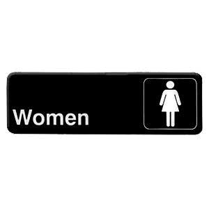 Thunder Group PLIS9314BK Information Symbol Sign, 9" X 3", "women", Self-adhesive Backing, White Lettering On Black Background