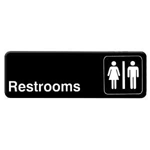 Thunder Group PLIS9315BK Information Symbol Sign, 9" X 3", "restrooms", Self-adhesive Backing, White Lettering On Black Background