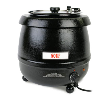 Thunder Group SEJ30000C Soup Warmer, 10-1/2 Quart, Adjustable Temp Control, Hinged Lid, Stainless Steel Interior, Aluminum Body, Epoxy Coated, Black, 475 Watt, 120v/60/1-ph, Nsf, Culus, Cetlus
