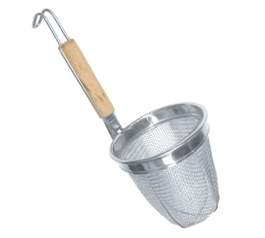 Thunder Group SLNS002 Noodle Skimmer, Mesh Wire, Built-in Hook Hanger, Round Wood Handle, Stainless Steel