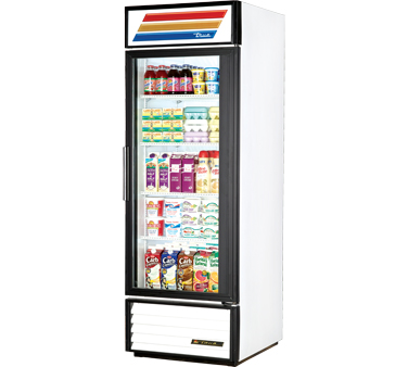 True Food Service Equipment GDM-23 Refrigerated Merchandiser, 4 Shelves, Laminated Vinyl Exterior, 1 Low-e Thermal Glass Hinged Door