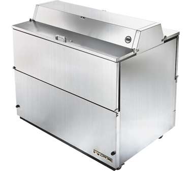 True Food Service Equipment TMC-49-S-DS-SS Mobile Milk Cooler, Forced-air, (12) Crates, Dual Sided Stainless Steel Drop Front/hold-open Flip-up Lids, Locks, 33-38°f, Stainless Exterior, Stainless Steel Interior & Floor, (3) Heavy Duty Floor Racks, Digital Thermometer, 4" Castors, 1/3 Hp, 115v