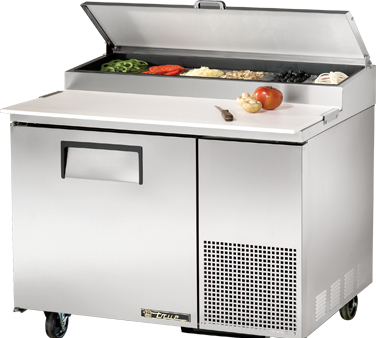 True Food Service Equipment TPP-44 Pizza Prep Table, Stainless Steel Cover, 19.5"d Cutting Board, (1) Door, (2) Adjustable Wire Shelves