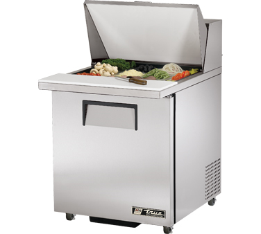 True Food Service Equipment TSSU-27-12M-BADA Mega Top Sandwich/salad Unit, Stainless Steel Insulated Cover, 8-7/8" Cutting Board, 1 Door, 2 Shelves, 3" Castors