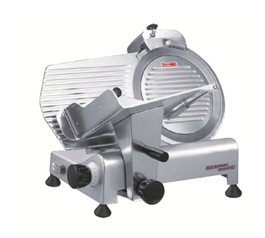 Turbo Air GS-12LD German Knife Food Slicer, Manual, Light Duty, Angle Feed, 12" Dia. Knife, Belt Drive, Top Mount Knife Sharpener, Slice Thickness Adjustment, Aluminum Body, Safety Knife Cover,fan Cooled-permanantly Lubricated Ball Bearing Motor, Ergonomic Chute Handl