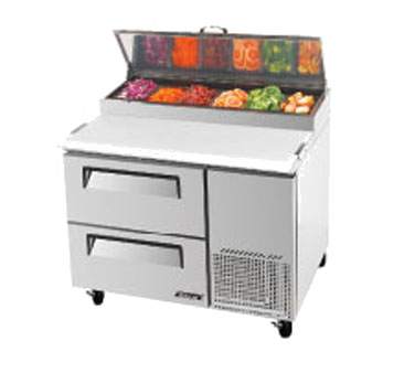Turbo Air TPR-44SD-D2 Super Deluxe Pizza Prep Table, One-section, 14 Cu. Ft., Stainless Steel Top W/refrigeration Pan Rail, (6) Condiment Pans Included, 19-1/2" Deep Removable Cutting Board, Stainless Steel Interior And Exterior, Abs Door Liner, Insulated Pan Cover, (2) D