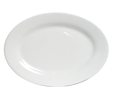 Tuxton China ALH-180 Platter, 18" X 13", Oval, Wide Rim, Rolled Edge, Microwave & Dishwasher Safe, Oven Proof, Fully Vitrified, Ceramic, Alaska, Porcelain White