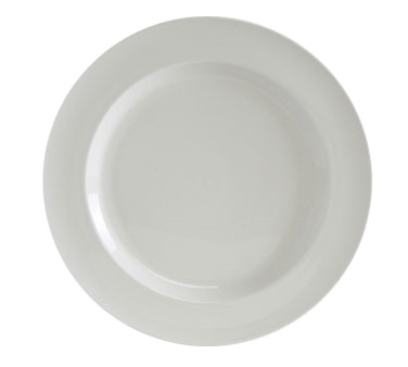 Tuxton China AMU-005 Plate, 9" Dia., Round, Wide Rim, Microwave & Dishwasher Safe, Oven Proof, Fully Vitrified, Ceramic, Alumatux®©, Modena, Pearl White