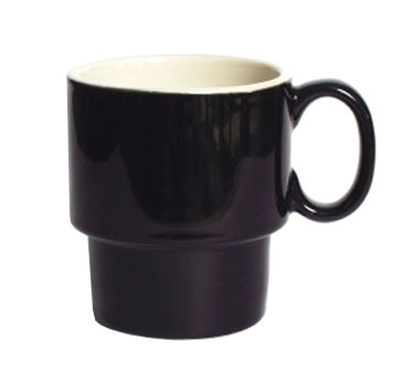 Tuxton China B4M-1003 Mug, 10 Oz., 3-1/2" Dia. X 3-3/4"h, Stackable, Microwave & Dishwasher Safe, Oven Proof, Fully Vitrified, Ceramic, Duratux®, Black/eggshell
