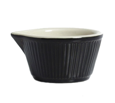 Tuxton China B4X-0408 Ramekin, 4 Oz., 3-1/2" X 3-1/4" X 1-3/4", Fluted With Pour Spout, Microwave & Dishwasher Safe, Oven Proof, Fully Vitrified, Ceramic, Duratux®©, Two-tone, Black/eggshell