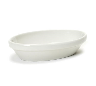 Tuxton China BEK-0803 Baker, 8 Oz., 6-1/2" X 4-3/8" X 1-3/8", Oval, Nesting, Microwave & Dishwasher Safe, Oven Proof, Fully Vitrified, Ceramic, Tuxcare®©, Specialty, American White/eggshell
