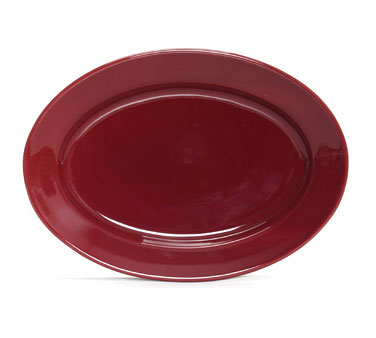 Tuxton China DYH-140 Platter, 14-1/8" X 10-1/4" X 1-1/2", Oval, Wide Rim, Microwave & Dishwasher Safe, Oven Proof, Fully Vitrified, Ceramic, Duratux®©, Assorted Colors: Butterscotch, Pistachio, Cranberry (4 Of Each Color Per Dozen)