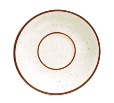 Tuxton China TBS-002 Saucer, 6" Dia., Round, Coupe, Narrow Rim, Microwave & Dishwasher Safe, Oven Proof, Fully Vitrified, Ceramic, Tuxcare®©, Healthcare, Bahamas, American White/eggshell With Brown Speckle