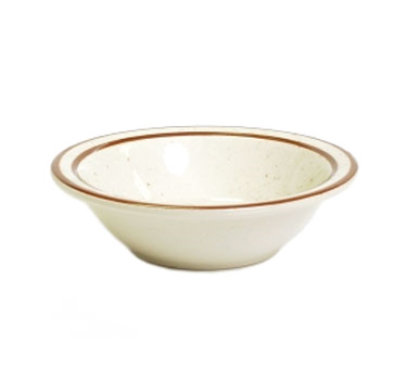 Tuxton China TBS-011 Fruit Dish, 3-1/2 Oz., 4-5/8" Dia., Round, Narrow Rim, Microwave & Dishwasher Safe, Oven Proof, Fully Vitrified, Ceramic, Tuxcare®©, Healthcare, Bahamas, American White/eggshell With Brown Speckle