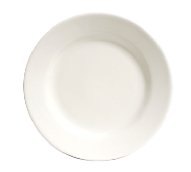 Tuxton China TRE-022 Plate, 8-3/8" Dia., Round, Wide Rim, Rolled Edge, Microwave & Dishwasher Safe, Oven Proof, Fully Vitrified, Ceramic, Reno, American White/eggshell