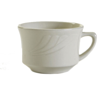 Tuxton China YEF-0752 Cup, 7 Oz., 3-5/8" Dia. X 2-1/2"h, Embossed, Microwave & Dishwasher Safe, Oven Proof, Fully Vitrified, Ceramic, Tuxcare®©, Healthcare, Monterey, American White/eggshell