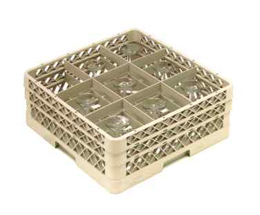 Vollrath TR10FFA Traex® Full Size Glass/stemware Rack, 9-compartment, 5-7/8" Square Compartment Size, With (2) 9-compartment Extenders And (1) Open Extender (open Extenders Are Used To Provided Height For Stacking And Provide No Protection To The Glass), Open Bottom