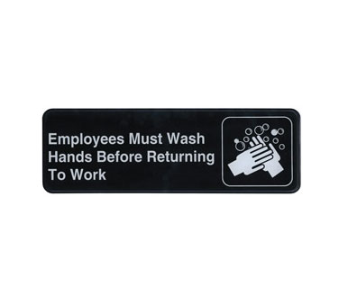 Update International S39-25BK Sign, 3" X 9", Employees Must Wash Hands Before Returning To Work, White On Black (12 Each Per Inner Case, 144 Each Per Master Case)