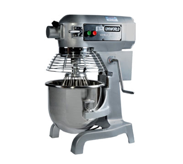 Uniworld Foodservice Equipment UPM-20E Planetary Mixer, 20 Quart (10-15 Lbs. Flour) Capacity, 3 Speed, Gear Driven, Includes Safety Guard, Wire Whip, Flat Beater, Dough Hook & Stainless Steel Mixing Bowl, 110v/60/1ph, 1.0 Hp, Etl